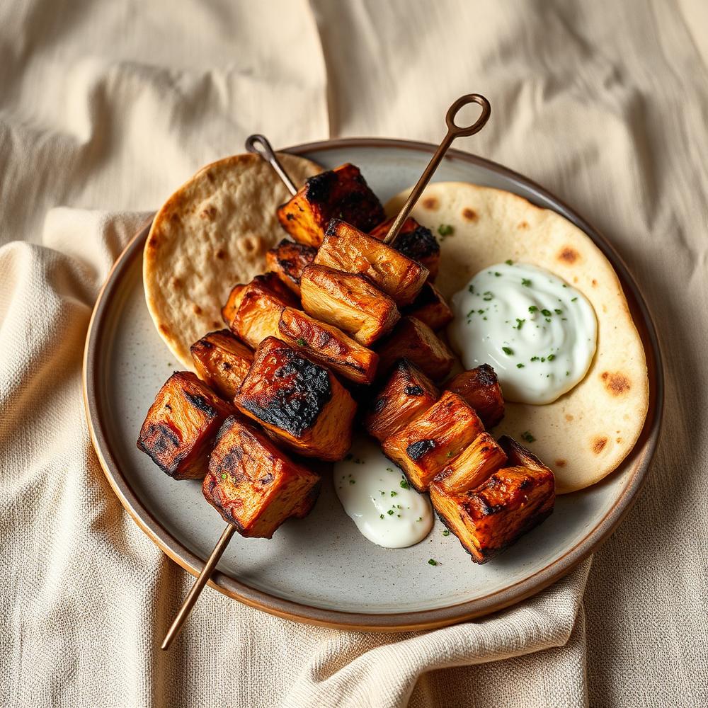Grilled souvlaki with pita and tzatziki